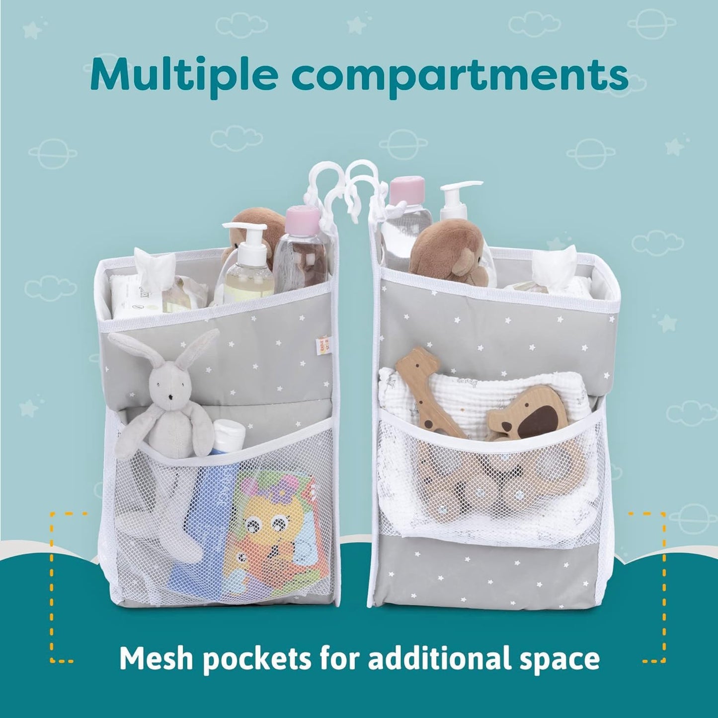 Stylish Hanging Changing Table Organizer - Multi-Compartment Nursery Storage Solution - Grey 43x23x23 cm