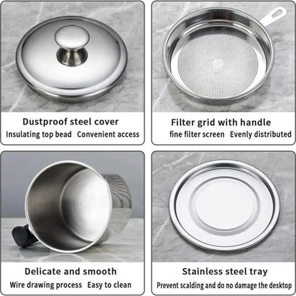 Elevate Your Cooking with Our Stylish Stainless Steel Oil Dispenser - Includes Tray & Lid for Easy Storage and Filtration