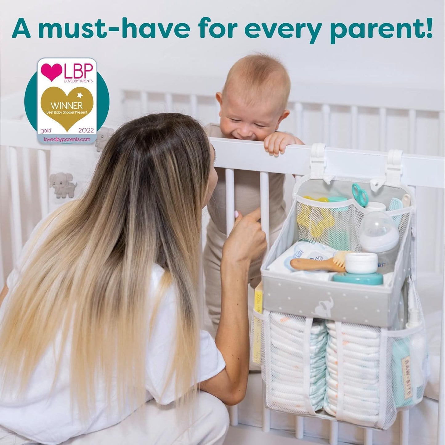 Stylish Hanging Changing Table Organizer - Multi-Compartment Nursery Storage Solution - Grey 43x23x23 cm