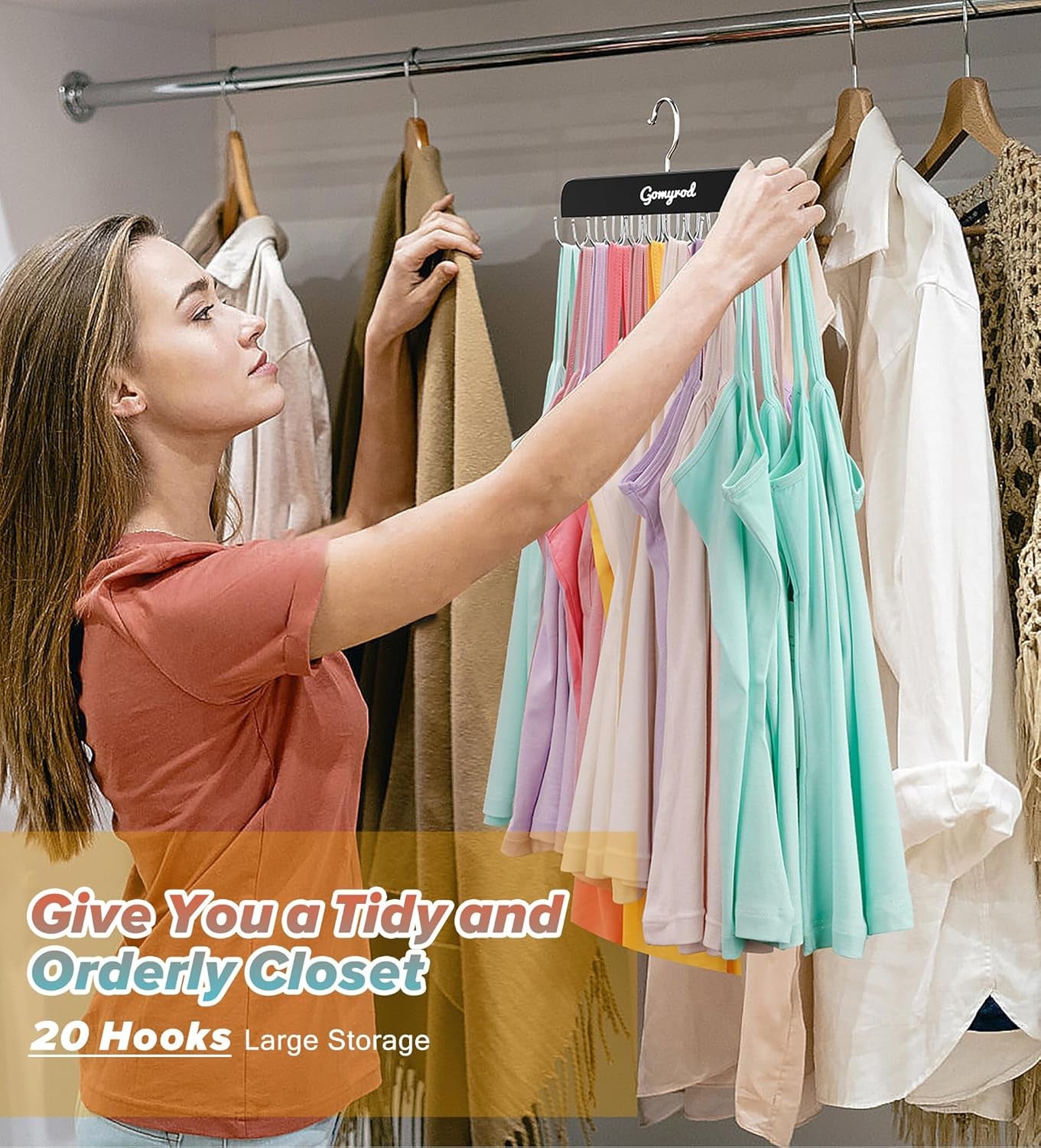 Bra Hanger for Closet, 2 Pack Tank Top Hangers W/20 Hooks Holds 40 Bras, Capacity Foldable Wood Space Saving Hanger, 360°Rotating Closet Organizers and Storage for Dorm & Apartment（Black）