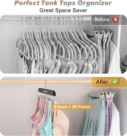 Bra Hanger for Closet, 2 Pack Tank Top Hangers W/20 Hooks Holds 40 Bras, Capacity Foldable Wood Space Saving Hanger, 360°Rotating Closet Organizers and Storage for Dorm & Apartment（Black）