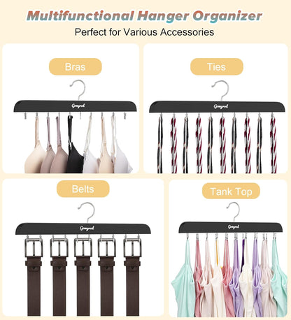 Bra Hanger for Closet, 2 Pack Tank Top Hangers W/20 Hooks Holds 40 Bras, Capacity Foldable Wood Space Saving Hanger, 360°Rotating Closet Organizers and Storage for Dorm & Apartment（Black）