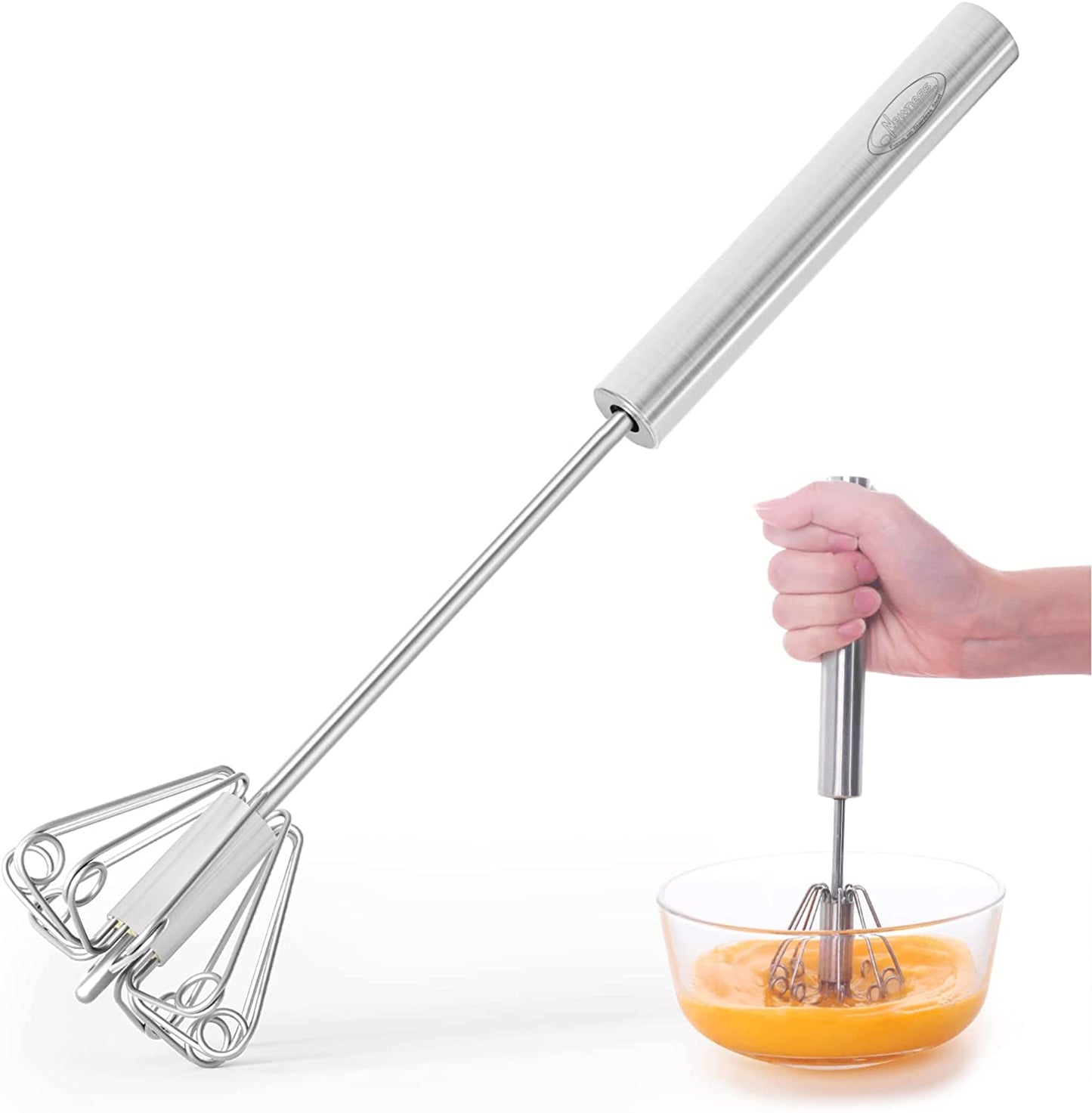Stainless Steel Semi-Automatic Egg Whisk - Versatile Kitchen Tool for Blending, Whisking, Beating & Frothing