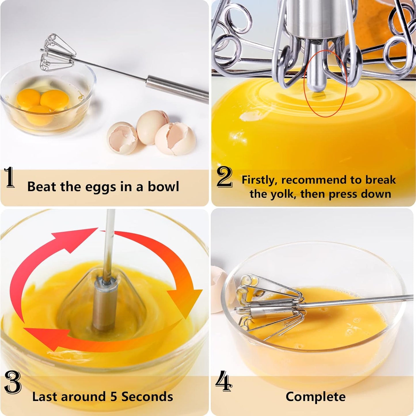 Stainless Steel Semi-Automatic Egg Whisk - Versatile Kitchen Tool for Blending, Whisking, Beating & Frothing