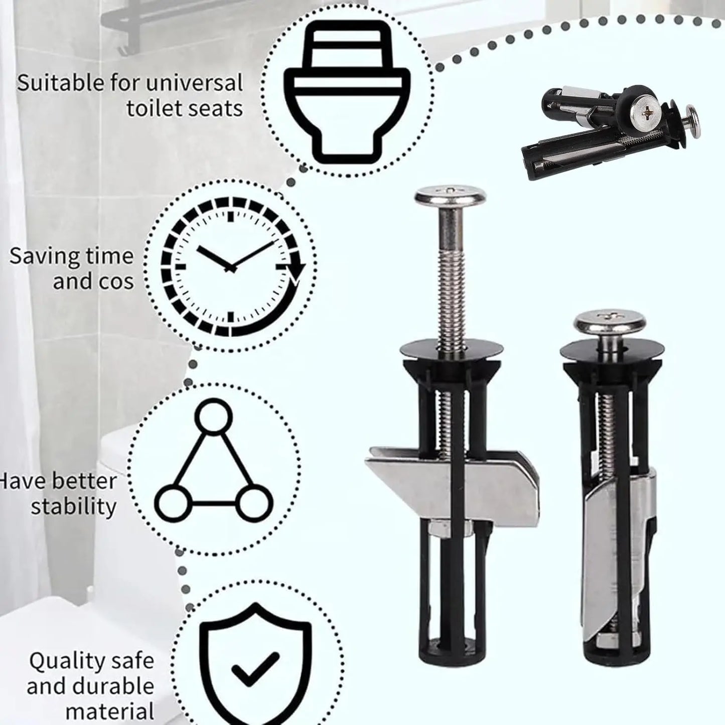 Upgrade Your Bathroom with Our Universal Toilet Seat Bolt Kit - Durable Stainless Steel Replacement Screws with Gaskets for a Secure, No-Slip Fit - Quick Release Easy Install Toilet Cover Repair Parts (2PCS)