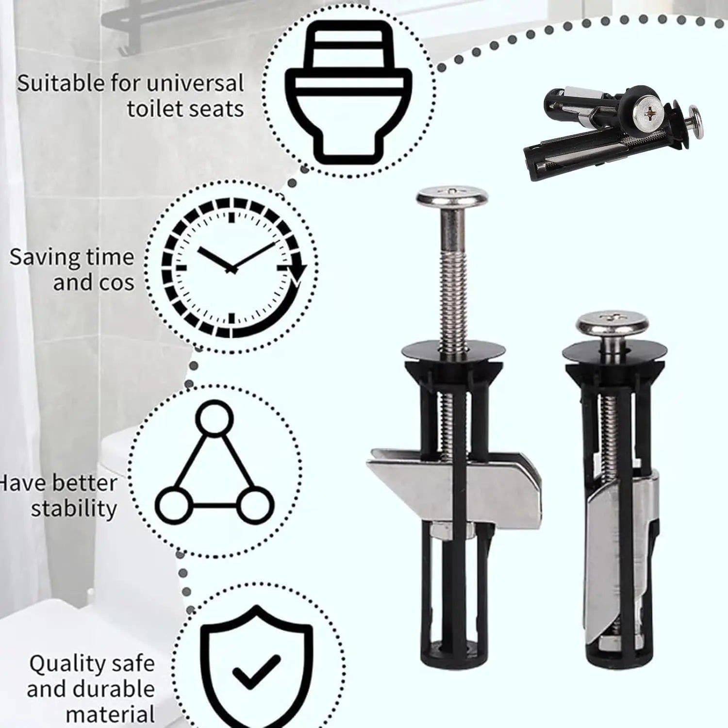 Upgrade Your Bathroom with Our Universal Toilet Seat Bolt Kit - Durable Stainless Steel Replacement Screws with Gaskets for a Secure, No-Slip Fit - Quick Release Easy Install Toilet Cover Repair Parts (2PCS)