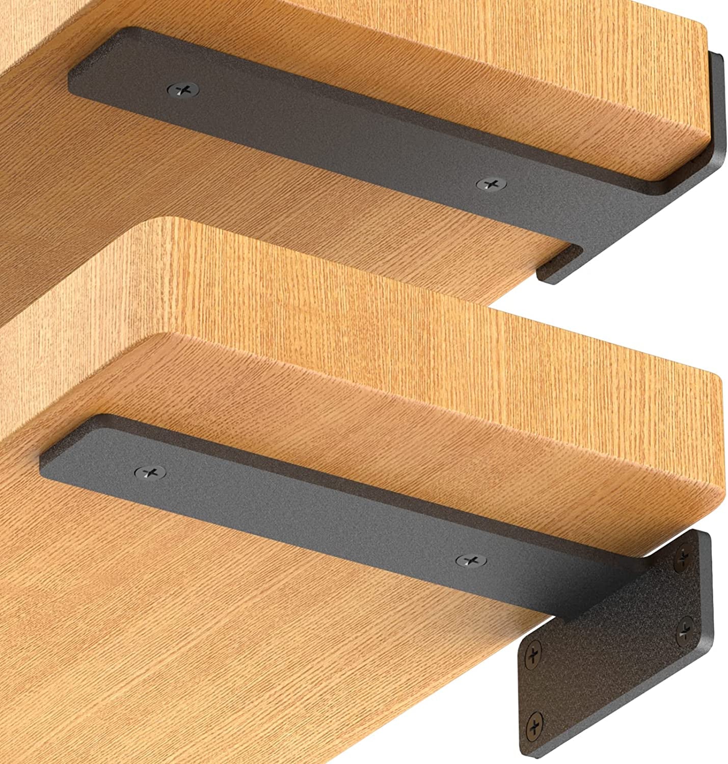 12 Pack Floating Shelf Brackets, 8 Inch Heavy Duty Industrial Shelf Bracket, Black Metal L Brackets for Shelves Support DIY(1/5 Inch Thicked)