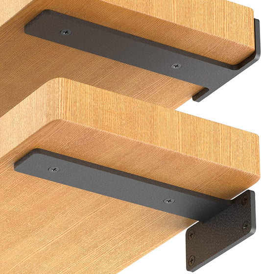 12 Pack Floating Shelf Brackets, 8 Inch Heavy Duty Industrial Shelf Bracket, Black Metal L Brackets for Shelves Support DIY(1/5 Inch Thicked)