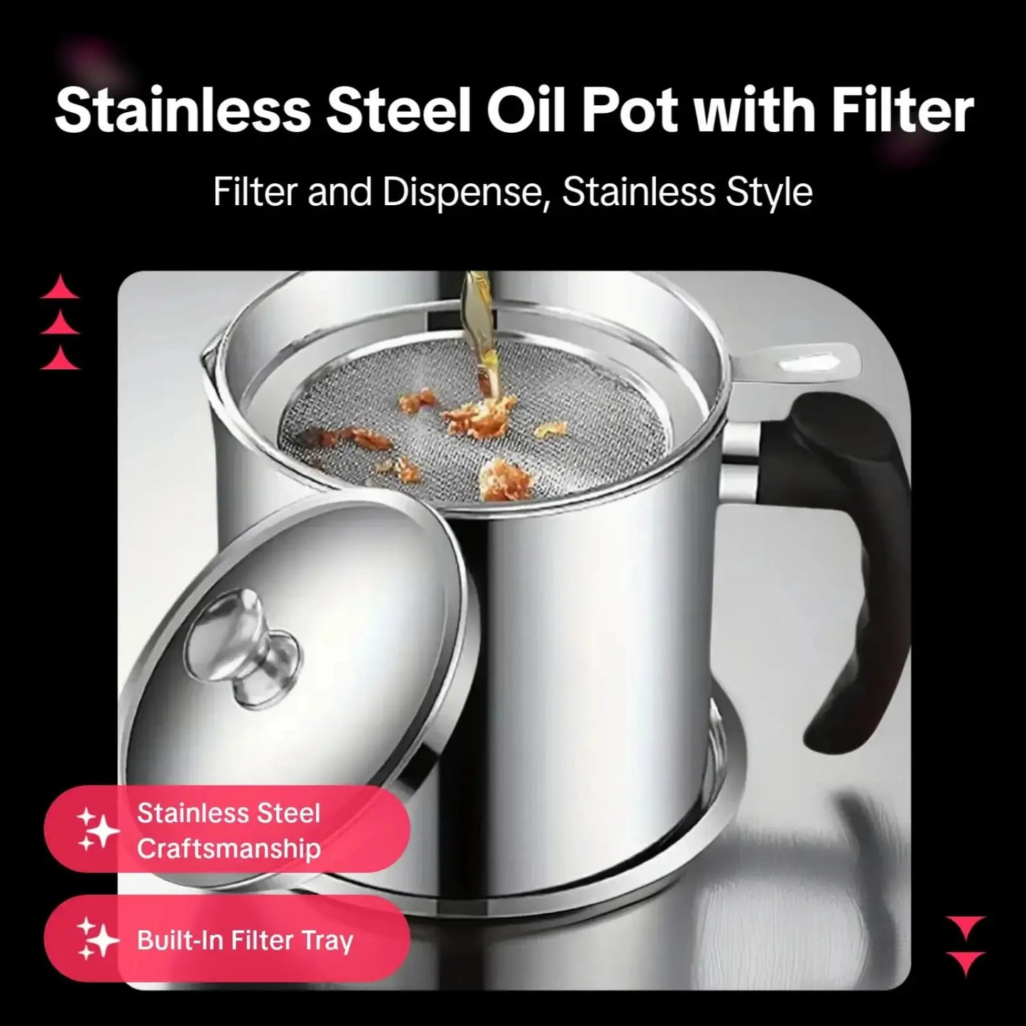 Elevate Your Cooking with Our Stylish Stainless Steel Oil Dispenser - Includes Tray & Lid for Easy Storage and Filtration