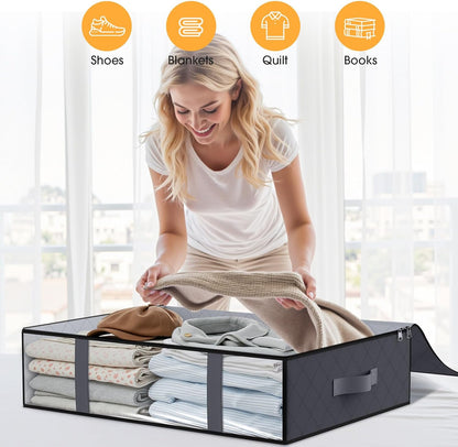 Foldable Blanket & Comforter Storage Bags, under Bed Organizer Containers for Clothing, Bedroom, Closet & Dorm, 2-Pack Grey