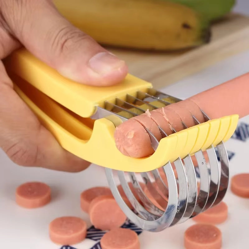 Ultimate 3-in-1 Stainless Steel Banana, Sausage, and Vegetable Slicer - Perfect Kitchen Accessory for Effortless Cutting!