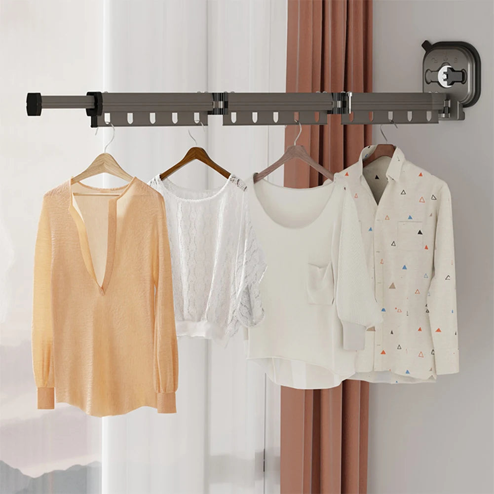 Suction Cup Wall Mount Folding Clothes Drying Rack Space-Saver Mudroom Balcony Invisible Telescopic Clothes Drying Rack Hanger