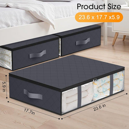 Foldable Blanket & Comforter Storage Bags, under Bed Organizer Containers for Clothing, Bedroom, Closet & Dorm, 2-Pack Grey