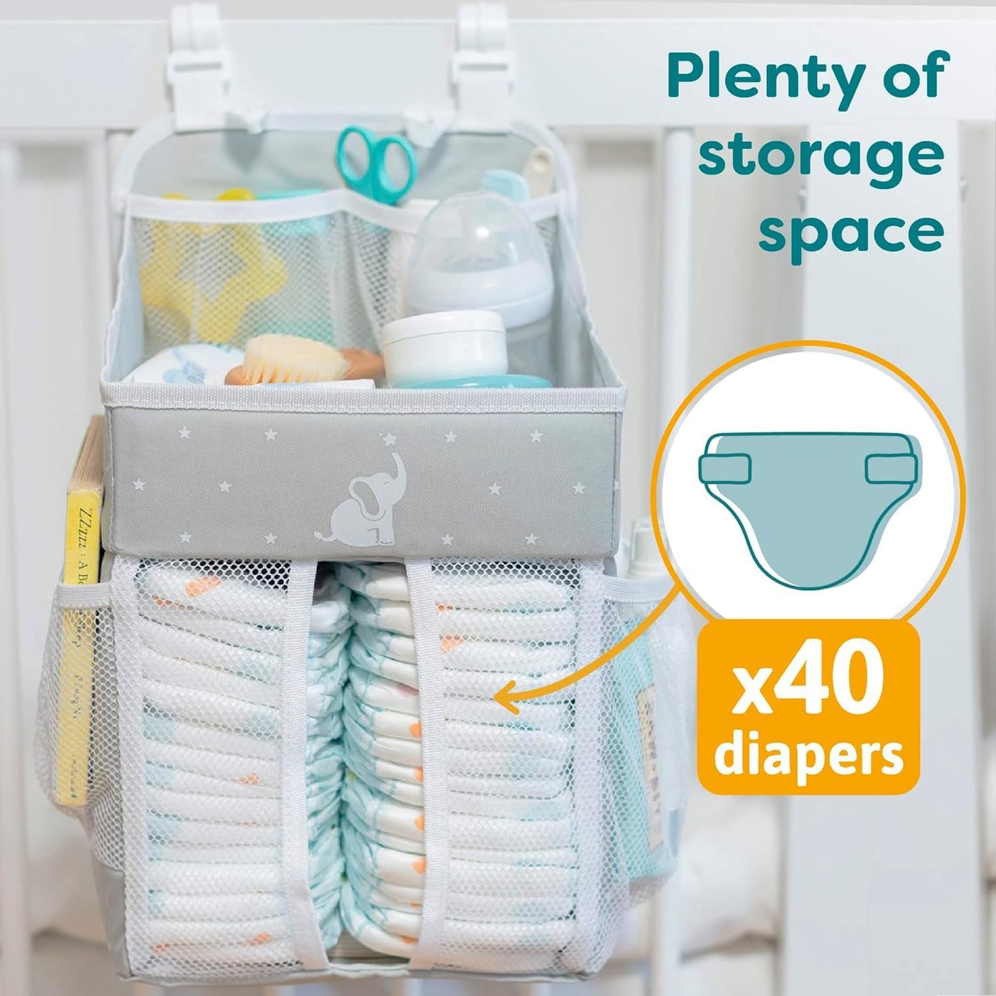 Stylish Hanging Changing Table Organizer - Multi-Compartment Nursery Storage Solution - Grey 43x23x23 cm
