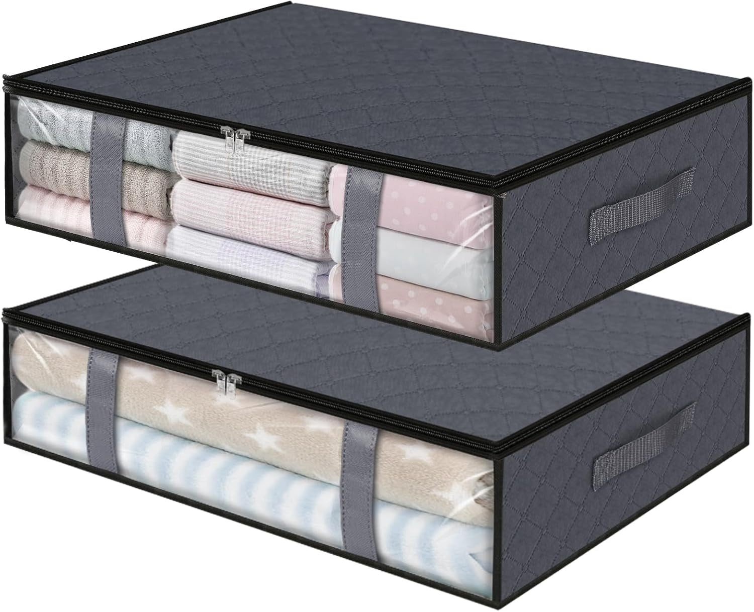 Foldable Blanket & Comforter Storage Bags, under Bed Organizer Containers for Clothing, Bedroom, Closet & Dorm, 2-Pack Grey