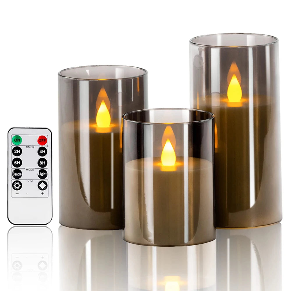 Remote Control LED Candle Set - Elegant Glass Candles with Timer for Home Decor, Christmas, and Weddings